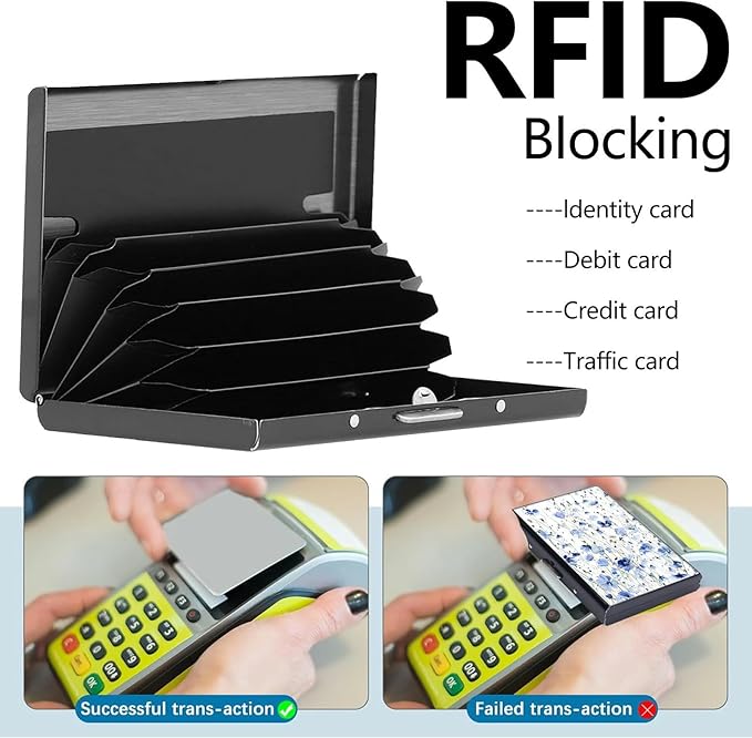Credit Card Holder, Blue Flowers Design Mini RFID Blocking Aluminum Wallet Slim Metal Hard Case Shell Travel Wallet ID Case Small Credit Cards Case Business Cards for Women Men Girls