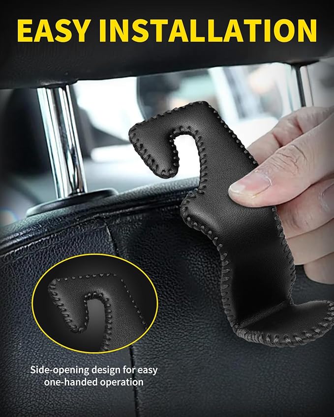 4 Pack Superior Leather Car Seat Headrest Hooks with 44 Pounds Load Capacity, Hangers Storage Organizer Universal Car Interior Accessories for Handbags Water Bottles Umbrellas, Black & Red