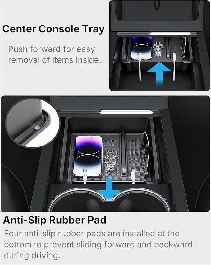 5PCS Center Console Organizer Compatible with 2025-2026 Tesla Model Y Juniper/2024-2026 Model 3 Highland Accessories, Hidden Storage Box, Cup Holder and Silicone Mat(Not Fit Juniper Standard)