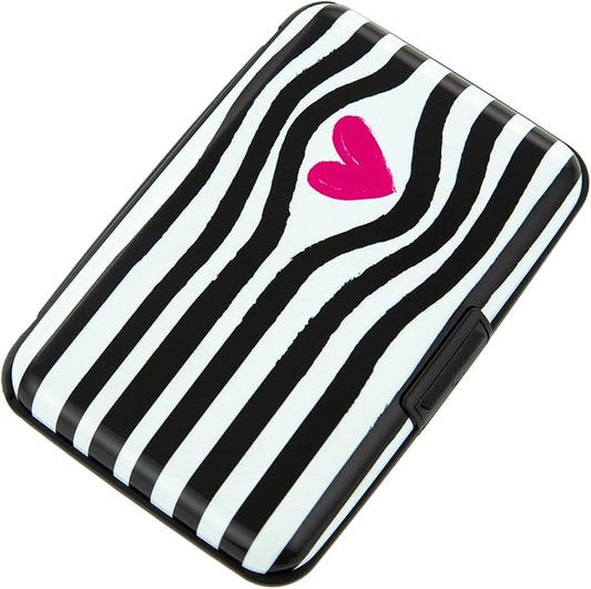 Credit Card Holder for Women Men RFID Blocking Wallet Small Business Metal Slim Mini Aluminum Hard Case (Black White Striped Heart)