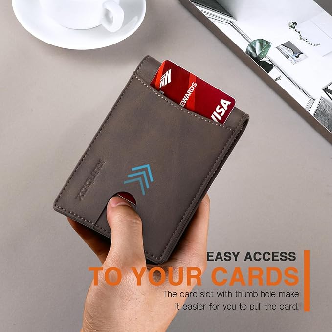 RUNBOX Slim Wallet for Men Genuine Leather RFID Blocking Bifold Minimalist Front Pocket Mens Wallet with Money Clip Thin Gift Box