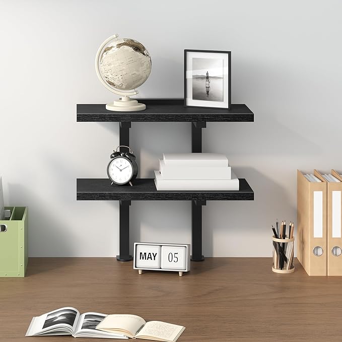 Clamp On Desk Organizer, 2-Tier Desktop Bookshelf, Adjustable Desk Storage Shelf, Metal Frame, for Office, Study and Game Room, Black DSBK3501 (Pack of 2)