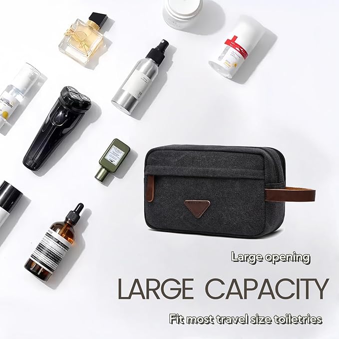 Tumecos Men’s Toiletry Bag Leather Waxed Canvas Shaving Dopp Kit Travel Accessories Organizer Bag