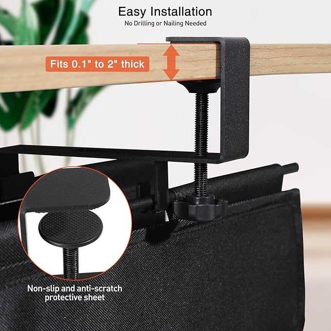 MAXECHO Under Desk Cable Management Tray 36" - Clamp on Wire and Cable Organizer for Storage and to Hide Cords - Ideal for Home Office - Premium Black Fabric Design