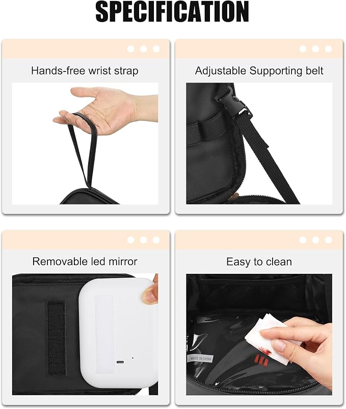 Relavel Small Makeup Bag with Led Mirror, Travel Cosmetic Case with 3 Light Modes and Adjustable Brightness, Foldable Makeup Pouch with Toiletries for Daily Use丨Work Touch-Ups丨Camping - Black