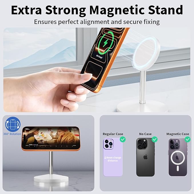 Magnetic Wireless Charger iPhone Stand,25W Mag-Safe Charger Fast Charging Stand 35W Magnetic USB C Adapter with 6FT Cable Wireless Fast Charge Station for iPhone 17 Pro Max/17/16/15/14/13/12, AirPods