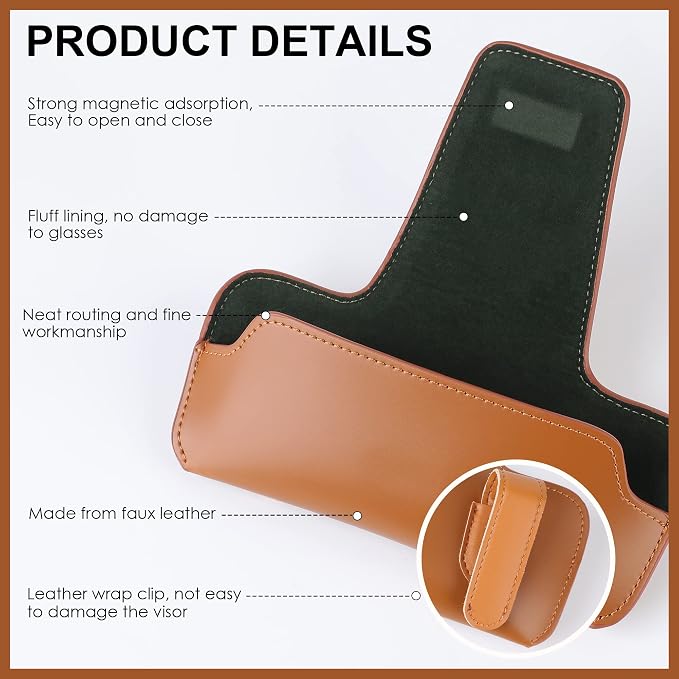 Sunglass Holder for Car Visor, Car Sunglasses Holder Leather, Eyeglasses Holder Glasses Storage Case Visor Accessories