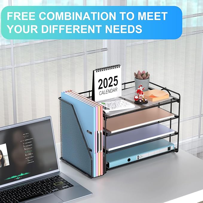 gianotter 4-Tier Paper Organizer With Magazine Holder, Desk Organizers and Accessories, Desk Accessories & Workspace Organizers, File Organizer for Office Supplies Storag (Black, 4-Tier)