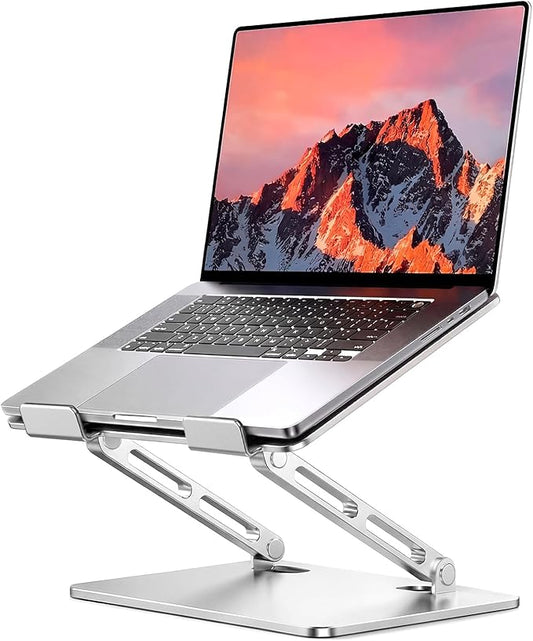 LOXP Adjustable Laptop Stand, Portable Laptop Riser, Aluminum Laptop Stand for Desk Foldable, Ergonomic Computer Notebook Holder for Desk, Office Desk Accessories (10-15.6'')- Silver