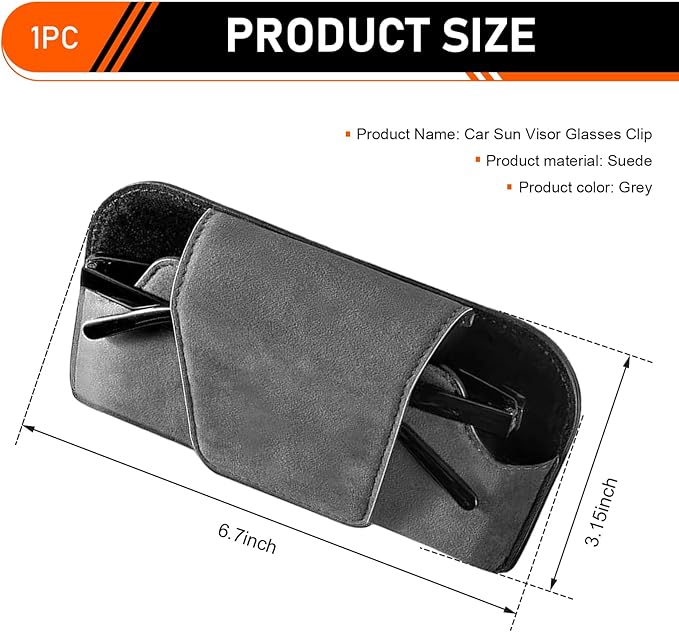 Car Visor Sunglass Holder, Suede Leather Visor Eyeglasses Holder with Clip, Car Interior Protective Glasses Storage Case, Universal for Most Cars (Gray)