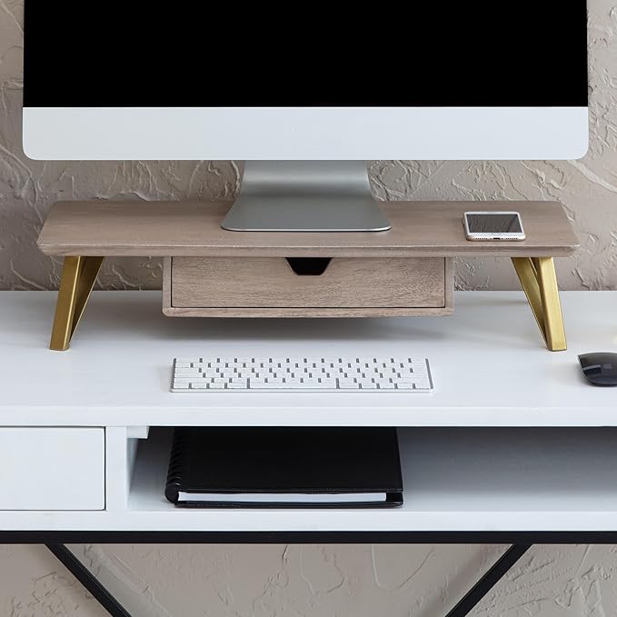 Anji Mountain Monitor Stand - Desktop Organizer & Laptop Riser, Ergonomic Monitor Riser, Space-Saving Monitor Stand for Desk, Durable Construction, Easy Assembly, Ideal for Home & Office,Biscotti