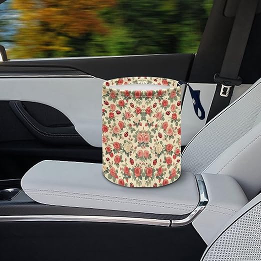 Rose Ladybird Car Front Seat Can Leak Proof Auto Trash Basket Vehicle Foldable Hanging Console Front Seat Car Garbage Bag for Front Seat, Back Seat