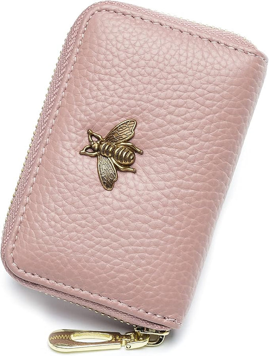 imeetu RFID Credit Card Holder, Small Leather Zipper Card Case Wallet for Women