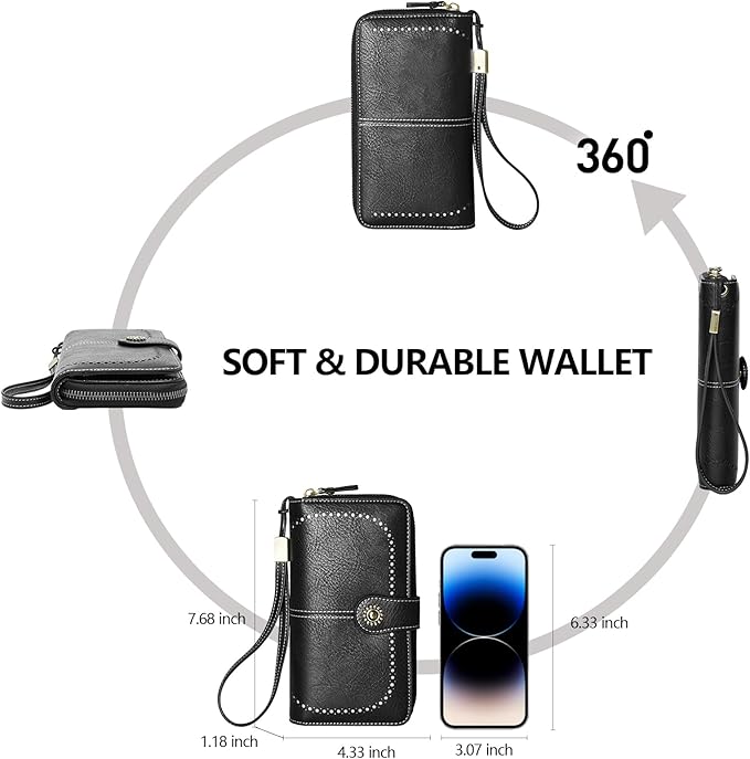 TFKGS Wallet for Women RFID Blocking Leather Large Capacity Card Holder Ladies Phone Clutch Travel Long Purse Wristlet | RFID Blocking, Leather, Large Capacity, Ladies, Travel