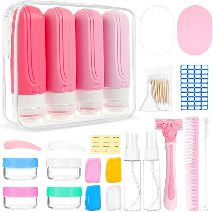 26 Pack Travel Size Toiletries, Tsa Approved Travel Containers for Toiletries, Leak Proof Silicone bottles and Shampoo Conditioner, Essential Toiletry Accessories.