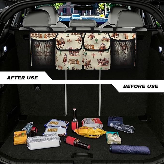 Western Cowboy Car Backseat Trunk Organizer - Auto Hanging Seat Back Storage Bag Collapsible Cargo Bag for SUV, Truck, MPV, Your Space Saving Expert