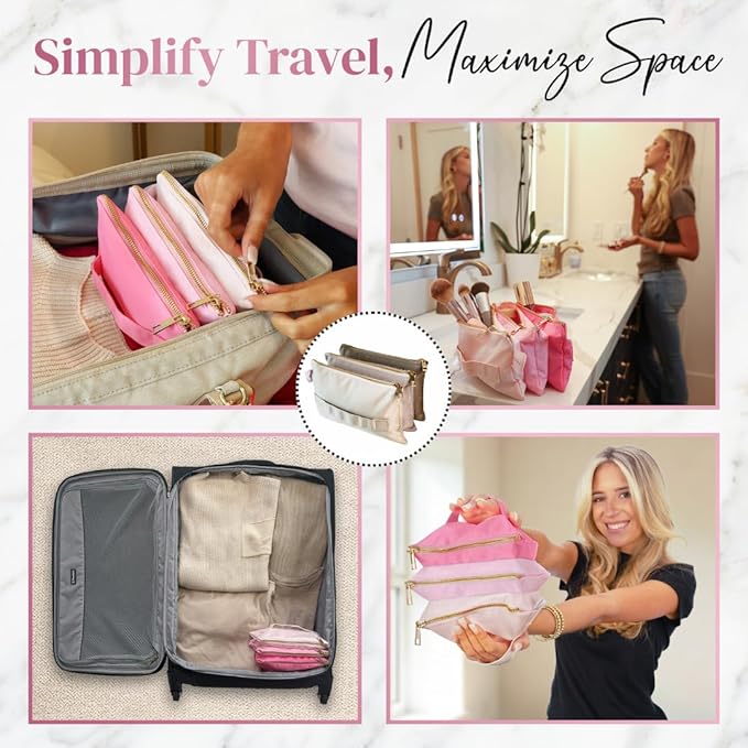 BOBBIE Accordion Travel Makeup Bag, Large Capacity Cosmetic Bags for Women, Durable & Compact Make up Organizer, Lightweight & Portable Zipper Pouch, Water-Resistant Toiletry Bag with 3 Compartments