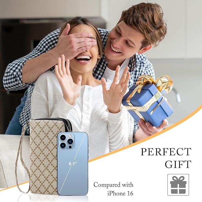 Cellphone Wallet for Women Dual Zipper Long Purse with Removable Wristlet
