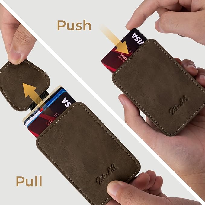Zitahli Slim Wallet for Men with Pull-Up Tab & Cash Strap - Front Pocket Minimalist Easy Access Card Holder, RFID Blocking, Holds 8 Cards & 10-15 Bills