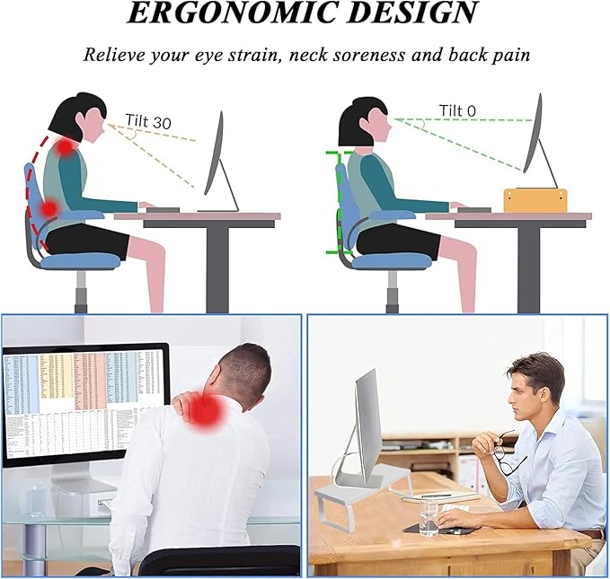 Stable Wood Computer Monitor Stand for Desk Organizer, Anti-slip Computer Riser Monitor Shelf for PC Laptop Notebook Home & Office (Beige)
