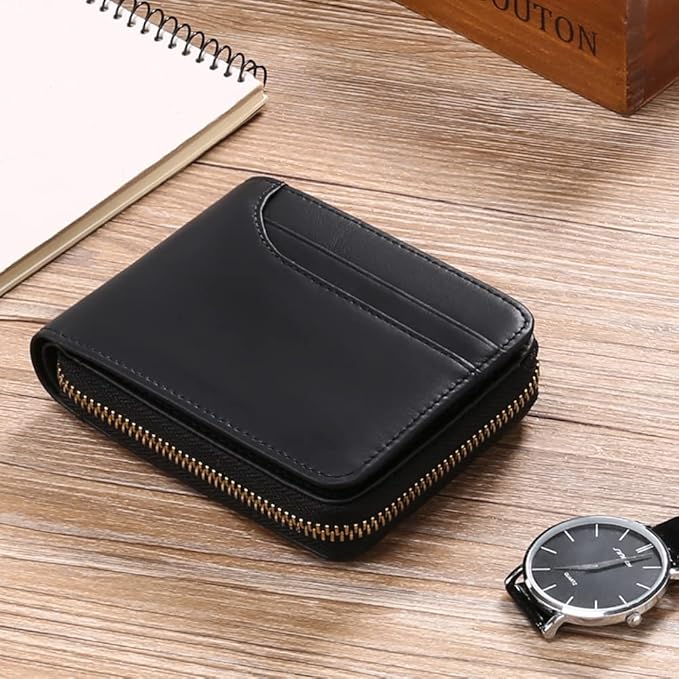 GOIACII Wallets for Men Genuine Leather Front Pocket Wallet RFID Zip Around Bifold Credit Card Holder | RFID, Zip Around, Bifold, Credit Card Holder