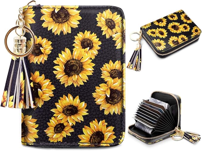 Coco Rossi Women's Card Case RFID Cute Flowers Small Wallet Card Holder, Sunflower