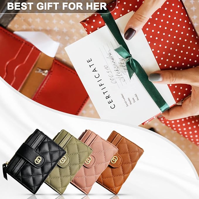 Avando Small Wallet For Women- Credit Card Holder Wallet For Women Girls- Zipper Small Bifold Wallet Mini Coin Purse With ID Window (Rose)