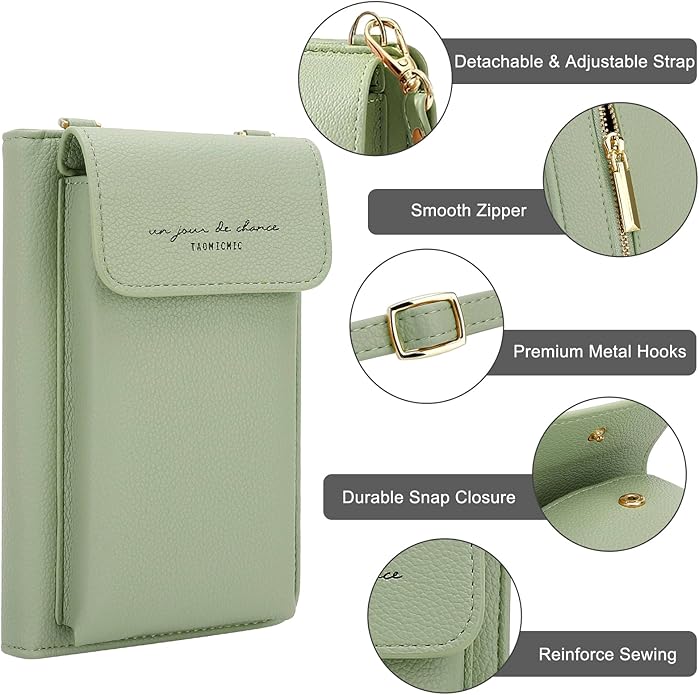 DOB SECHS Leather Passport Wallet Crossbody Phone Bag, RFID Blocking Passport Holder Credit Cards Case for Women