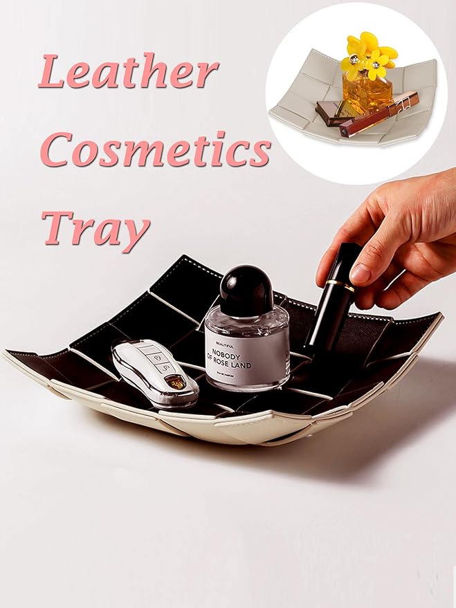 Premium Leather Valet Tray Double-Sided, Scratch-Resistant and Waterproof Compact Desk Organizer for Keys, Watches, Jewelry