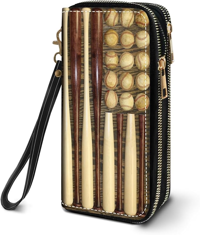 Women's Large Capacity Wallet PU Leather Double Zipper Clutch Purse Multifunctional Wallet with Removable Wristlet Strap for Smart Phone/Coin/Card/Cash, Baseball Combination American Flag