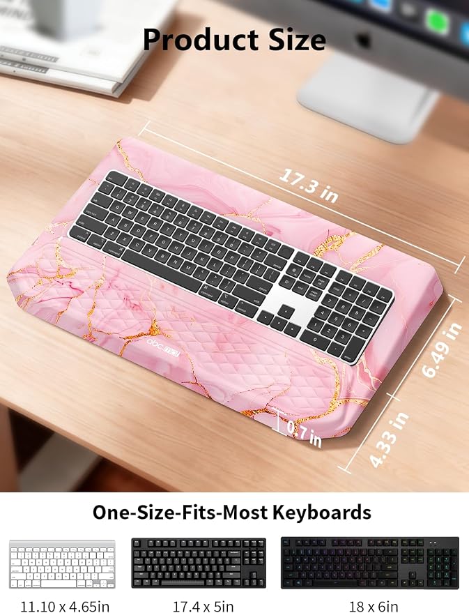 2-in-1 Ergonomic Keyboard Stand with Wrist Rest, Comfy Keyboard Riser Holder with Massage Design, Pink Marble