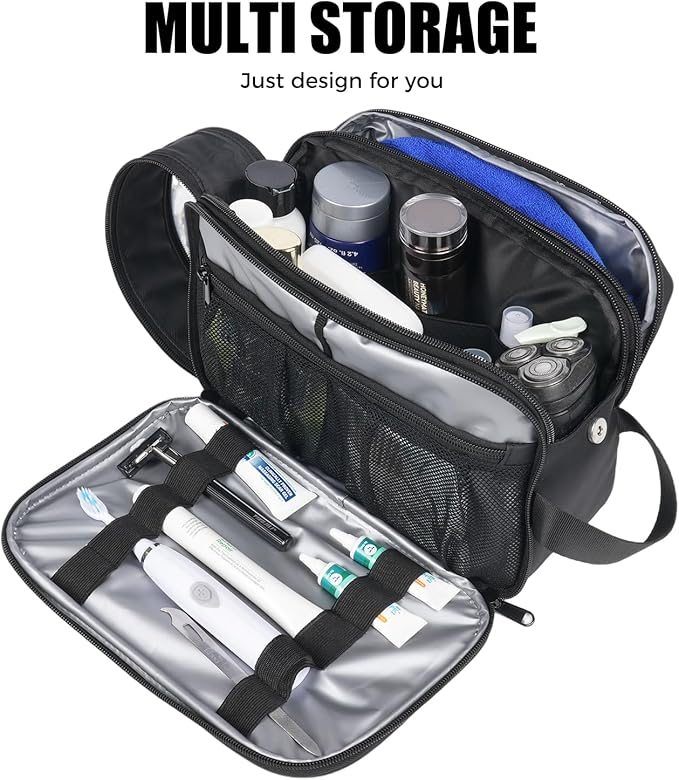uarition Toiletry Bag for Men, Travel Toiletry Organizer Dopp Kit, Water-Resistant Mens Toiletry Travel Bag for Shaving & Accessories, Black