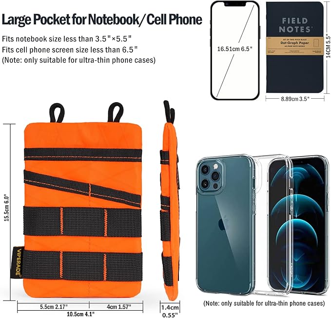 VIPERADE VE3 Tool Organizer, Nylon Tool Belt Loop Pouch with 4 Pockets for EDC, Flashlight, Pocket Knife, Tactical Pen, Notebook (X-PAC-Hot Orange)