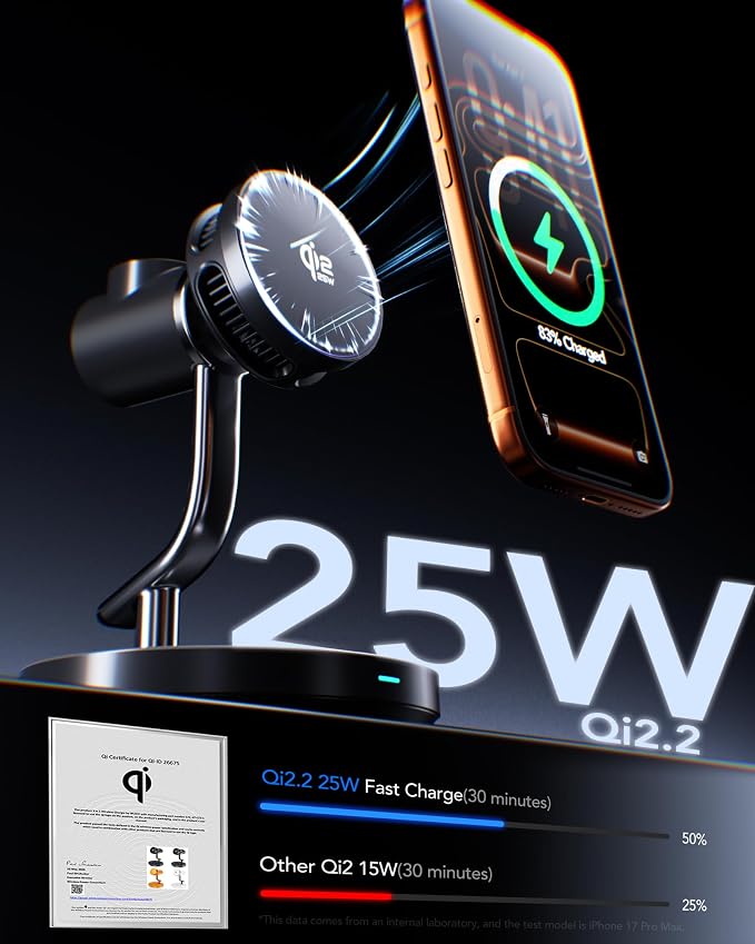 4 in 1 Wireless Charging Station, Qi2.2 25W Certified Fast Magnetic Charger, Mag-Safe Wireless Charger Stand with TEC Active Cooling and Night Light, for iPhone17/16/15/14/13/12, Apple Watch/AirPods