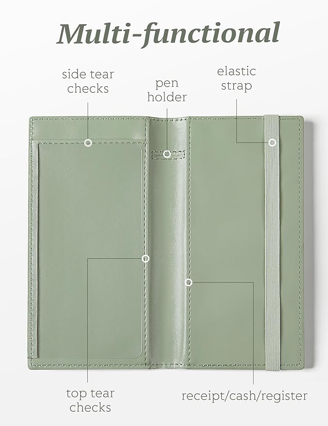 Zreal Checkbook Cover for Women, Premium Vegan Leather Checkbook Holder for Top & Side Tear Duplicate Checks with RFID Blocking (Sage Green)