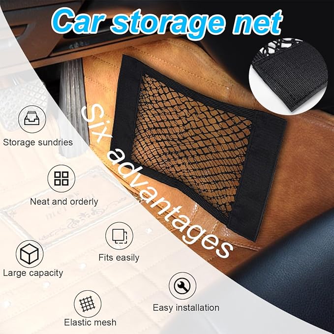 Car Cargo Mesh Net, Elastic Stretch Vehicle Seat Back Trunk Organizer Pouch Net, Extendable Adhesive 12" x 10" Automotive Storage Mesh Bag, Universal for RV SUV Truck