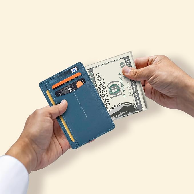 Oak Leathers Leather Slim Minimalist Wallet for Men & Women RFID Front Pocket Leather Card Holder Wallets (Nappa Ottanio)