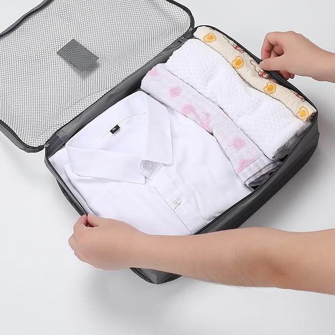 6 Set Packing Cubes with Laundry Pouch - Travel Luggage Organizer Bags for Luggage, Carry-On Suitcase Clothes Compression (Grey)