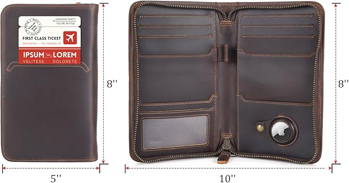 Polare Full Grain Leather Passport Holder Cover Case for Men RFID Blocking Travel Wallet Holds 4 Passports (Dark Brown with AirTag Slot)