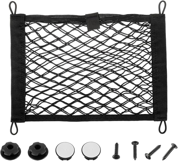 13.8'' x 9.8'' Universal Elastic Cargo Net Pocket with Screws & Hooks for Trunk RV Boats Home Cargo Storage – Keeps Items Secure & Organized(1 Pack)