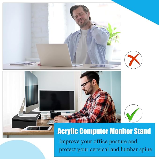 Jetec 2 Pcs Acrylic Monitor Stand Desktop Video Acrylic Monitor Riser Desk Shelf Computer Stand for Laptop TV Computer Screen Desk Organizer Teacher's Day Supplies (Black, 16 x 8 x 3 Inch)