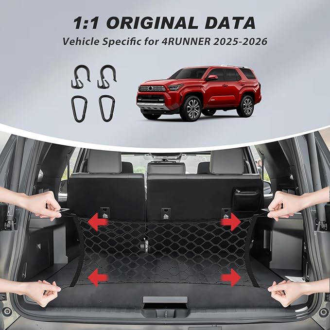 Karltys Cargo Net for Toyota 4Runner 2025-2026 Envelope Style | Elastic Mesh Net | Heavy Duty | Metal Hooks | Toyota 4 Runner Trunk Net Accessories