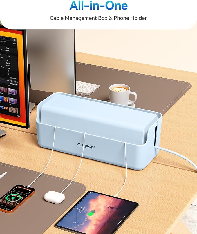 ORICO Cable Management Box, Cord Hider Box to Conceal Power Strips on Desk or Floor, Keeping Cords Tidy and Protected from Damage, Stylish Cable Organizers for Home, Office, School - PB03