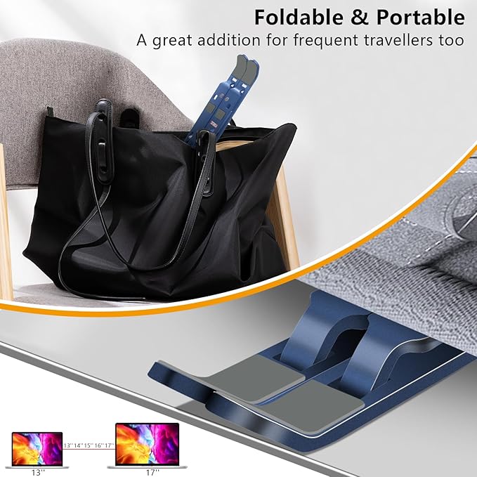 Laptop Stand, Computer Tablet Stand, Adjustable Aluminum Foldable Portable Laptop Holder Riser, Compatible with MacBook Air Pro, Lenovo, HP, Dell, More 10-15.6??Laptops and Tablets (Blue)