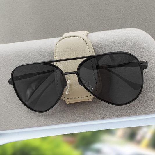 Sunglass Holder for Car, Magnetic Leather Eyeglass Hanger Sunglass Clip for Car Visor, Car Sunglass Holder Organizer Storage, Car Interior Accessories (1PCS, Beige)