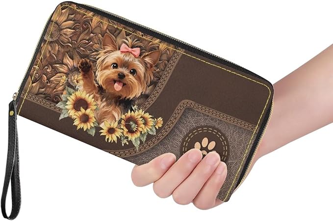 Bulopur Sunflower Yorkshire Wallet for Women RFID Blocking Leather Large Capacity Card Holder Ladies Phone Clutch Travel Long Purse Wristlet Christmas Gifts for Dog Lovers