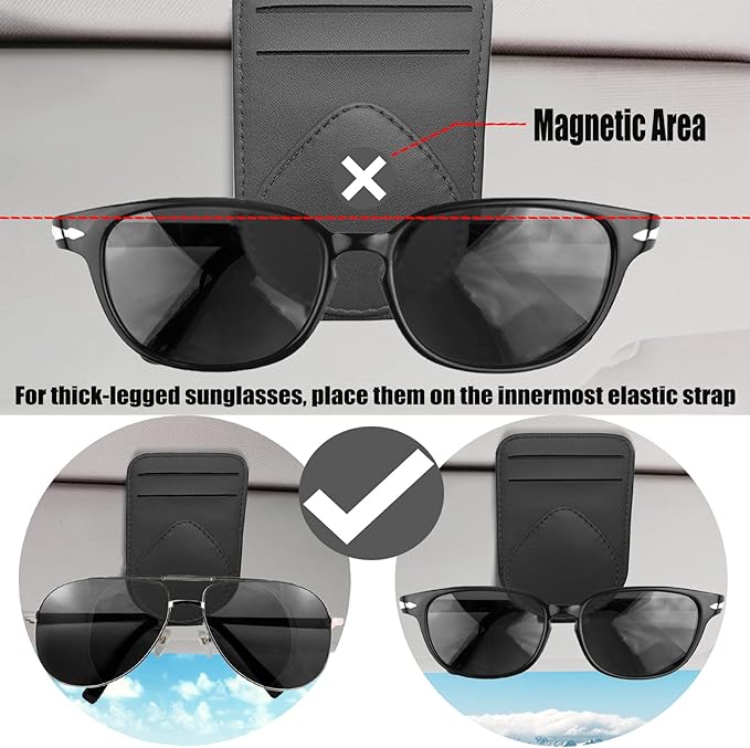 Visor Card Holder for Car Visor, 2 Card Slots Visor Glasses Clip, Strong Magnetic Visor Holder, Visor Accessories for Cars SUV(Gray1Pcs)