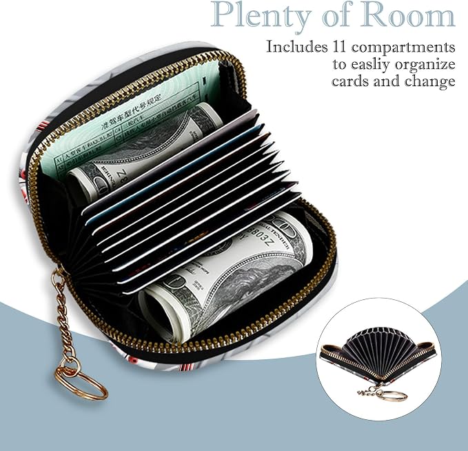 Women's Slim RFID Wallet – Compact Leather Card Holder Wallet for Women, 9 Card Slots RFID Blocking Credit Card Organizer, Small Travel Wallet - Cardinal in Snow