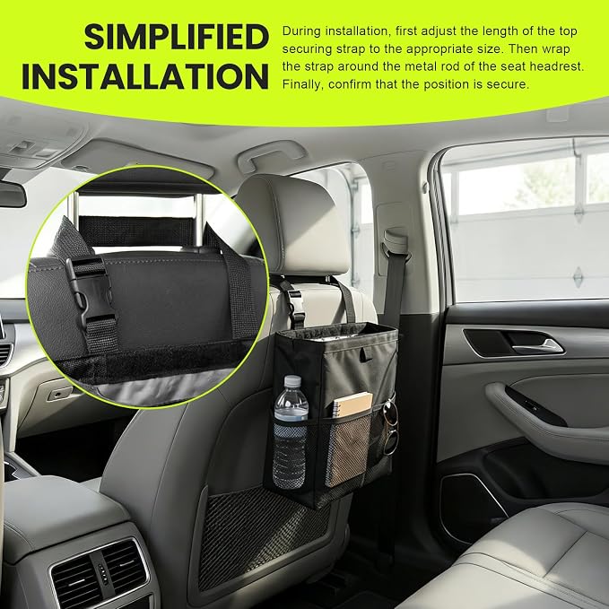 Car Trash Bag, Large Capacity Hanging Auto Trash Can Collapsible Portable Organizer with Storage Pocket, Waterproof Leakproof Oxford Cloth Garbage Bag for Cars Trucks SUVs