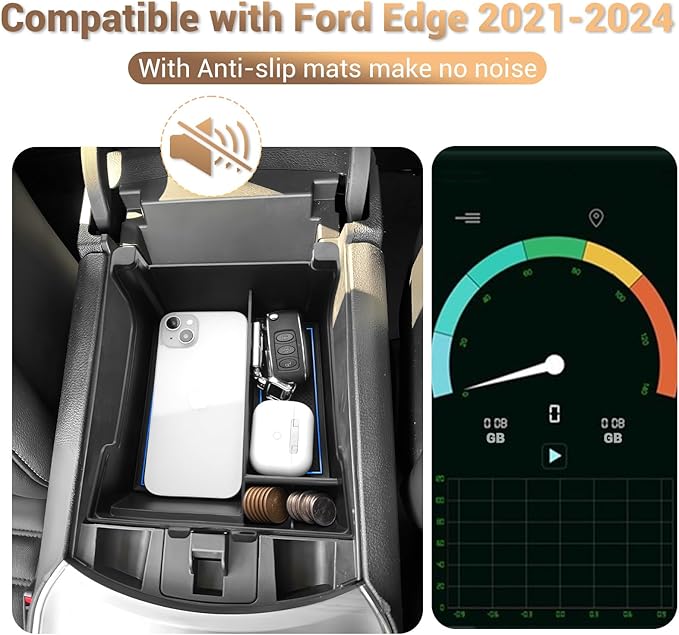 YEE PIN for 2024 Ford Edge Center Console Organizer Tray for 2021-2024 Edge SE/SEL/ST-Line/Titanium/ST Middle Console Organizer Center Console Storage Tray for 2023 Ford Edge Accessories (Blue)